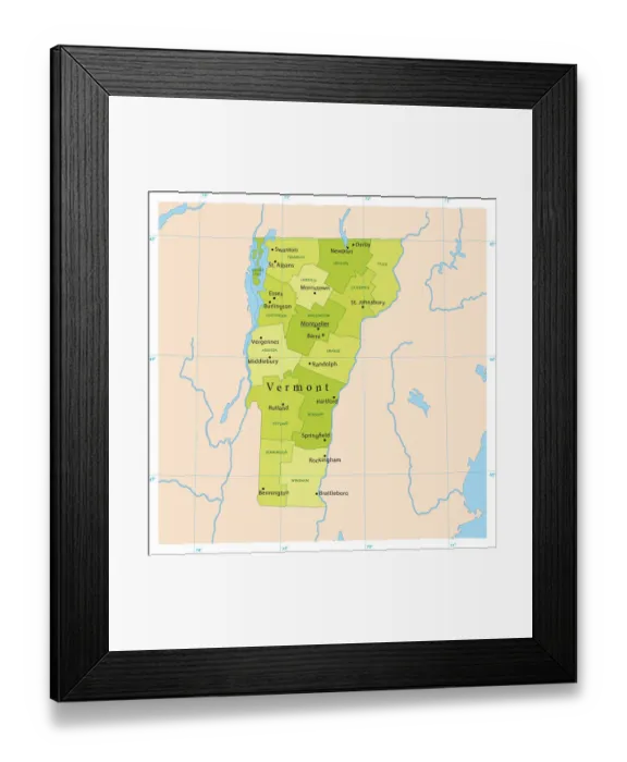 Framed Print : Vermont Vector Map