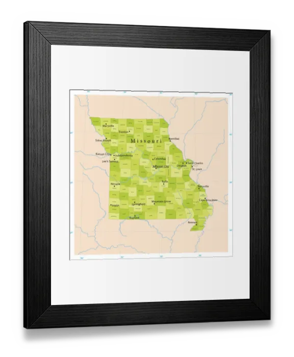 Framed Print : Missouri Vector Map Framed Print : Missouri Vector Map