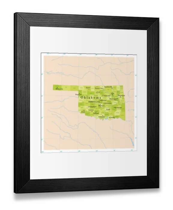Framed Print : Oklahoma Vector Map Framed Print : Oklahoma Vector Map