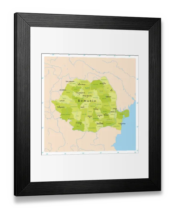 Framed Print : Romania Vector Map Framed Print : Romania Vector Map