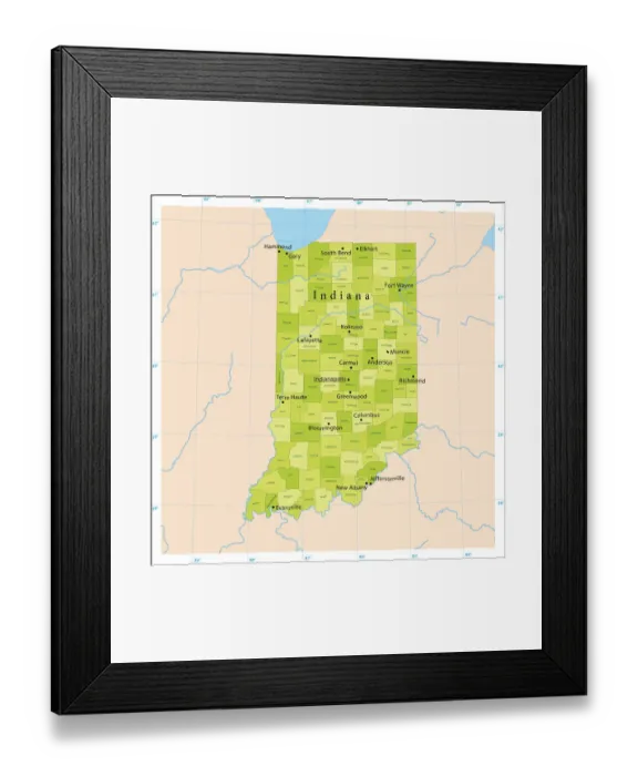 Framed Print : Indiana Vector Map Framed Print : Indiana Vector Map