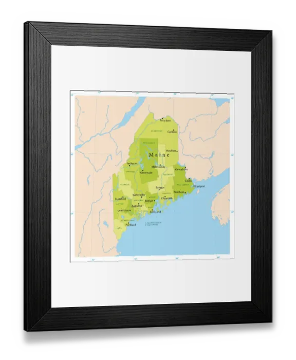 Framed Print : Maine Vector Map