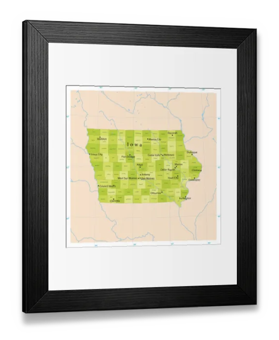 Framed Print : Iowa Vector Map Framed Print : Iowa Vector Map