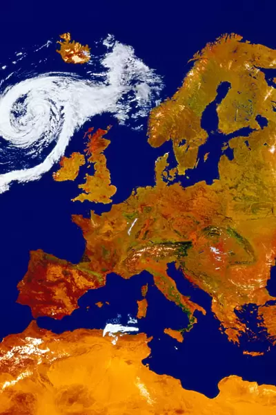 Satellite Map of Europe with Hurricane