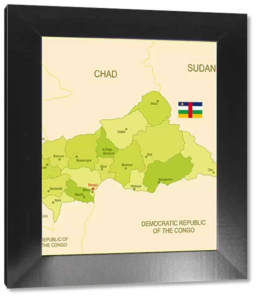 Flat map of Central African Republic with flag