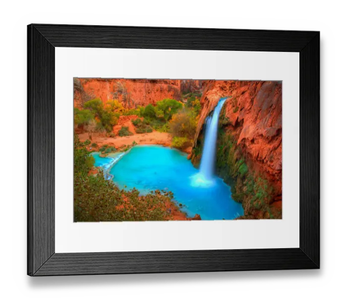 Framed Print : Aqua Blue and Red Colours of Havasupai Falls Framed Print : Aqua Blue and Red Colours of Havasupai Falls