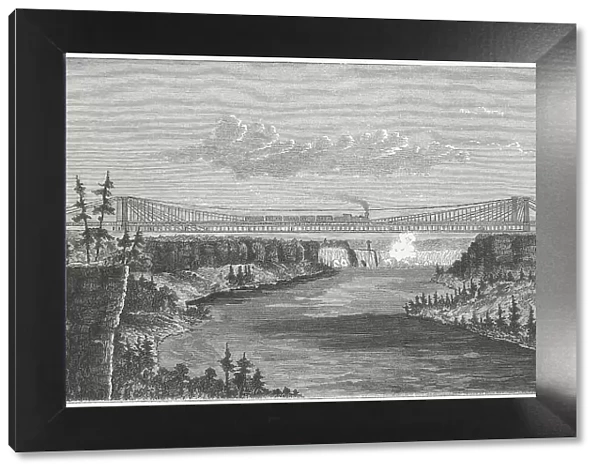 Niagara Falls Suspension Bridge, built 1851-1855, wood engraving, published 1872