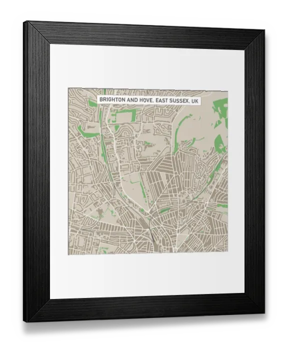 Framed Print : Brighton And Hove East Sussex UK City Street Map Framed Print : Brighton And Hove East Sussex UK City Street Map