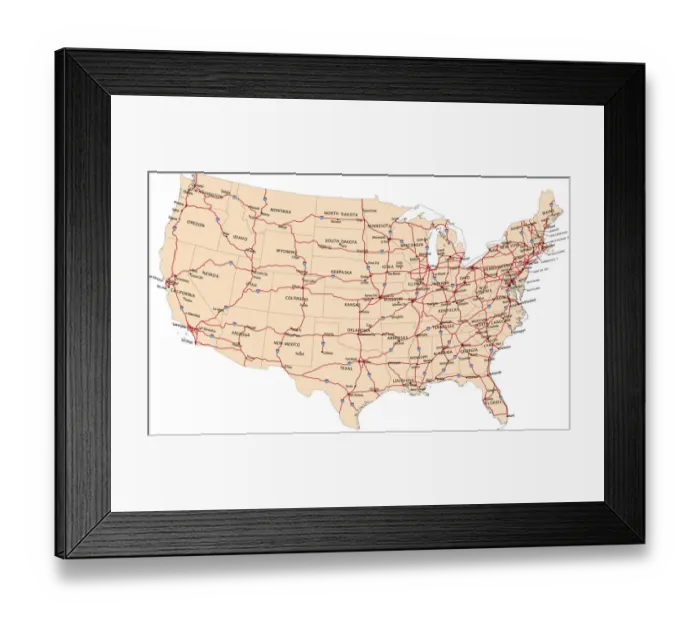 Framed Print : USA highway map Framed Print : USA highway map