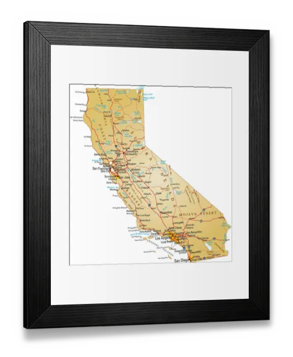Framed Print : map of california Framed Print : map of california