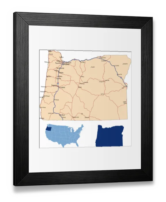 Framed Print : Oregon road map