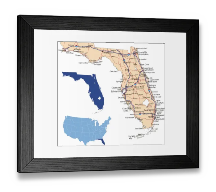 Framed Print : Florida road map