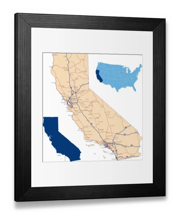 Framed Print : California road map Framed Print : California road map