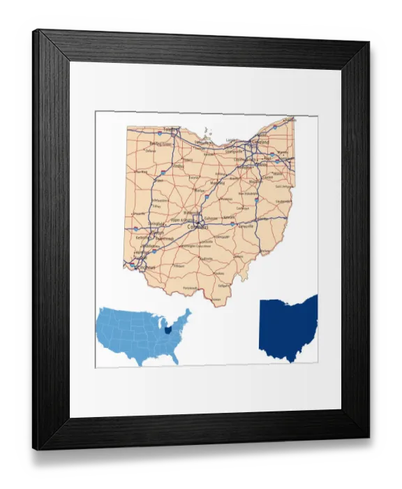 Framed Print : Ohio road map