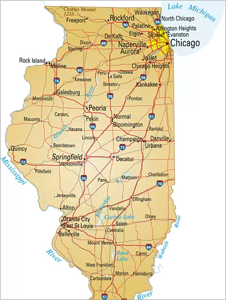 Map of Illinois showing major cities and roads