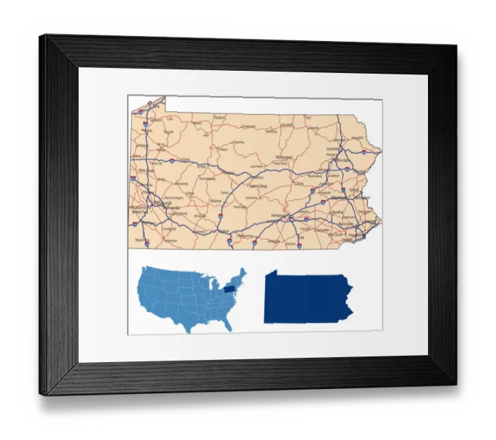 Framed Print : Pennsylvania road map Framed Print : Pennsylvania road map