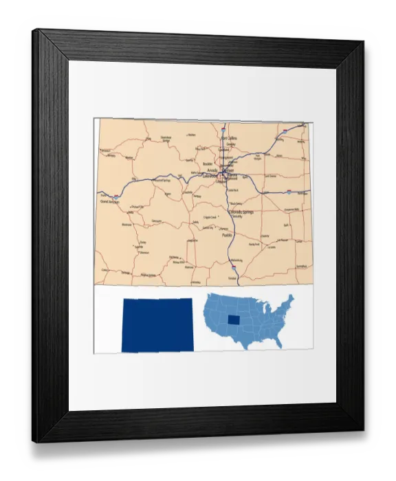 Framed Print : Colorado road map Framed Print : Colorado road map