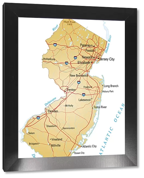 Map of New Jersey with highways on white background