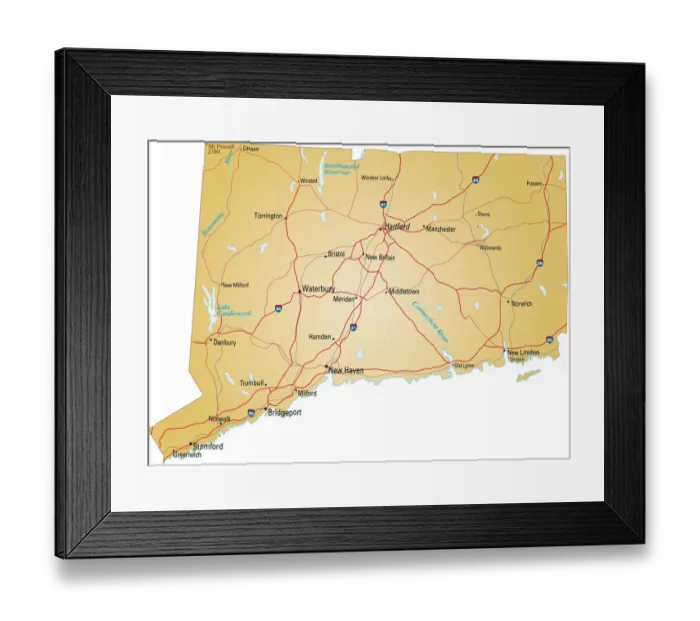 Framed Print : map of Connecticut