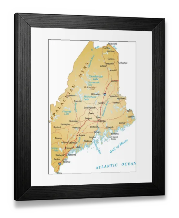 Framed Print : Map of Maine Framed Print : Map of Maine