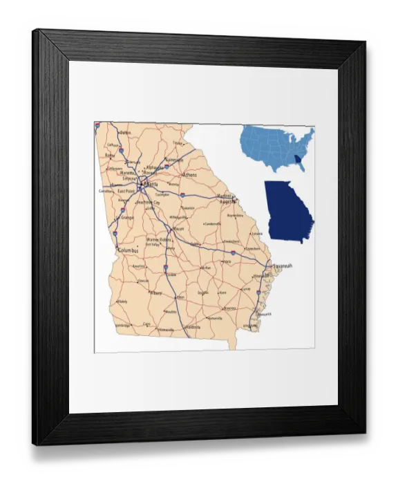 Framed Print : Georgia road map Framed Print : Georgia road map