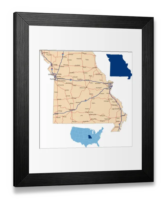 Framed Print : Missouri road map Framed Print : Missouri road map