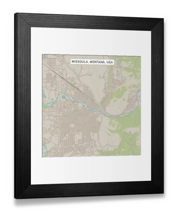 Framed Print : Missoula Montana US City Street Map Framed Print : Missoula Montana US City Street Map