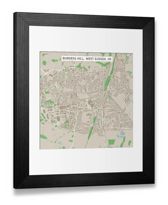 Framed Print : Burgess Hill West Sussex UK City Street Map Framed Print : Burgess Hill West Sussex UK City Street Map