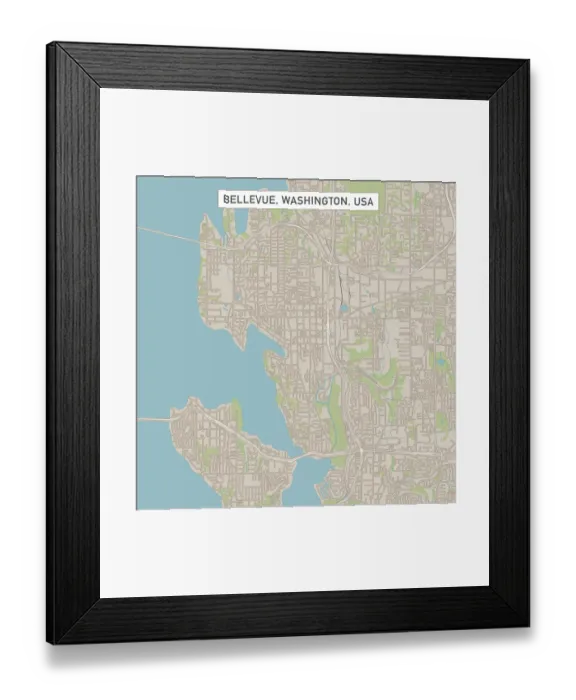 Framed Print : Bellevue Washington US City Street Map Framed Print : Bellevue Washington US City Street Map