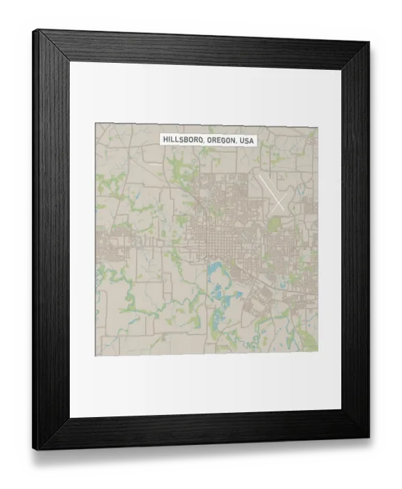 Framed Print : Hillsboro Oregon US City Street Map Framed Print : Hillsboro Oregon US City Street Map