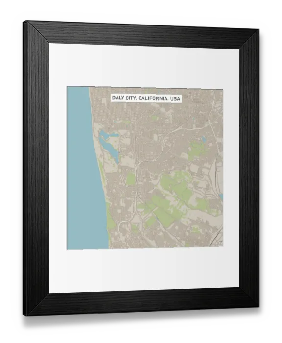 Framed Print : Daly City California US City Street Map Framed Print : Daly City California US City Street Map