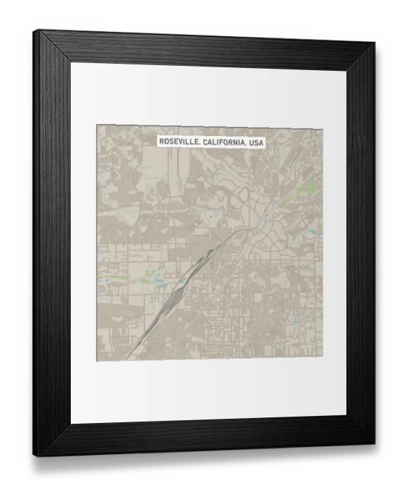 Framed Print : Roseville California US City Street Map Framed Print : Roseville California US City Street Map