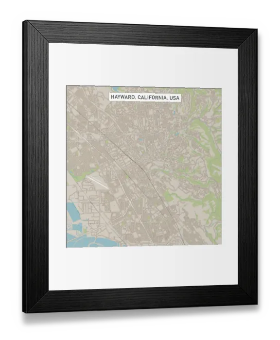 Framed Print : Hayward California US City Street Map Framed Print : Hayward California US City Street Map