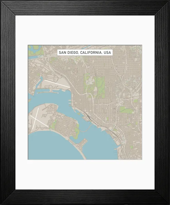 Framed Print : San DiegoCaliforniaUSCityStreetMap_60000 Framed Print : San DiegoCaliforniaUSCityStreetMap_60000