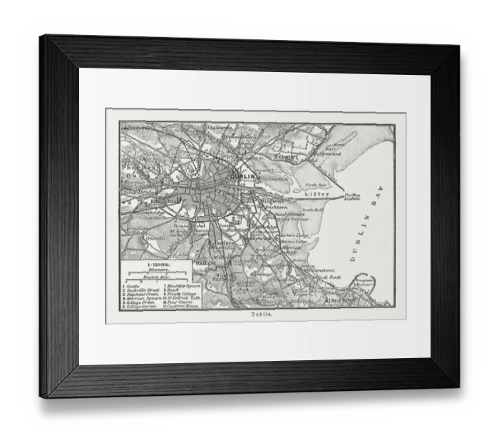 Framed Print : City map of Dublin, Ireland, wood engraving, published in 1897 Framed Print : City map of Dublin, Ireland, wood engraving, published in 1897