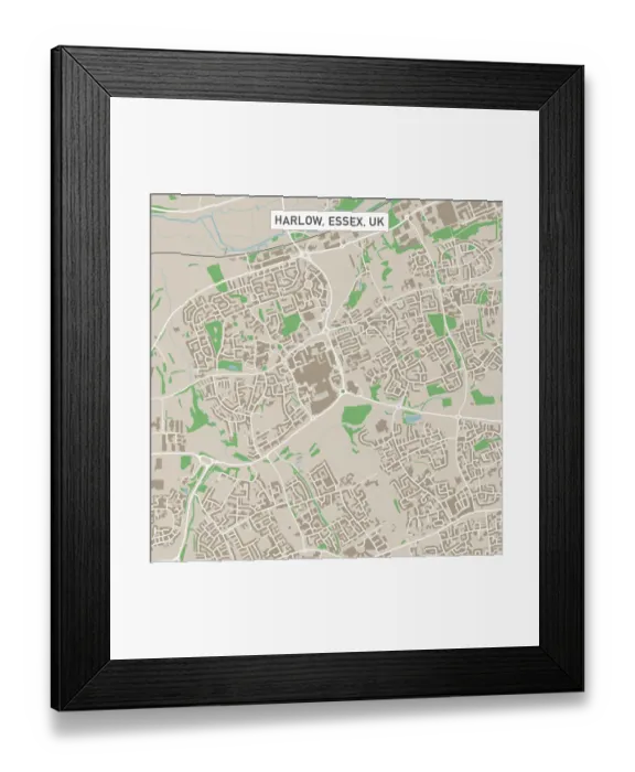 Framed Print : Harlow Essex UK City Street Map Framed Print : Harlow Essex UK City Street Map