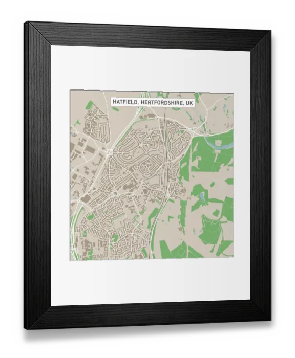 Framed Print : Hatfield Hertfordshire UK City Street Map