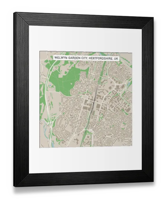 Framed Print : Welwyn Garden City Hertfordshire UK City Street Map Framed Print : Welwyn Garden City Hertfordshire UK City Street Map