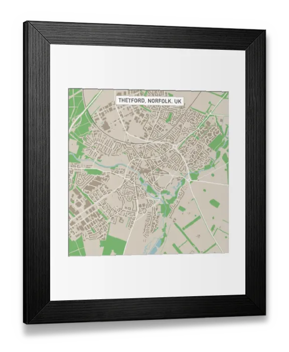 Framed Print : Thetford Norfolk UK City Street Map Framed Print : Thetford Norfolk UK City Street Map