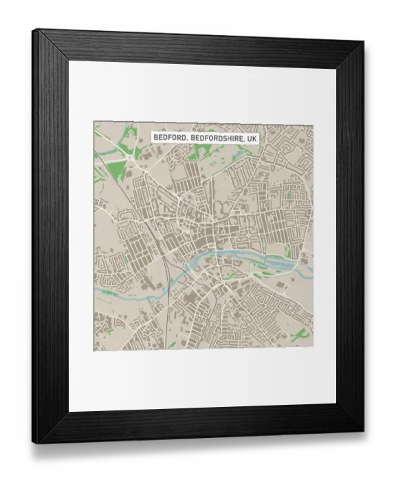 Framed Print : Bedford Bedfordshire UK City Street Map Framed Print : Bedford Bedfordshire UK City Street Map