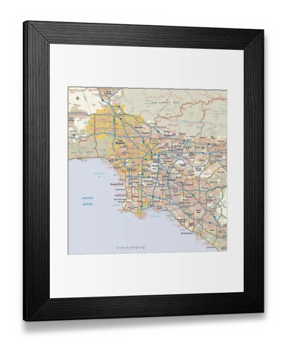Framed Print : Los Angeles, California area map Framed Print : Los Angeles, California area map