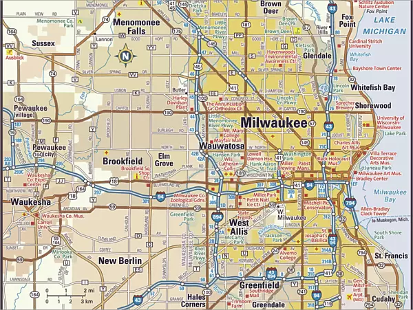 Milwaukee, Wisconsin Area Street Map