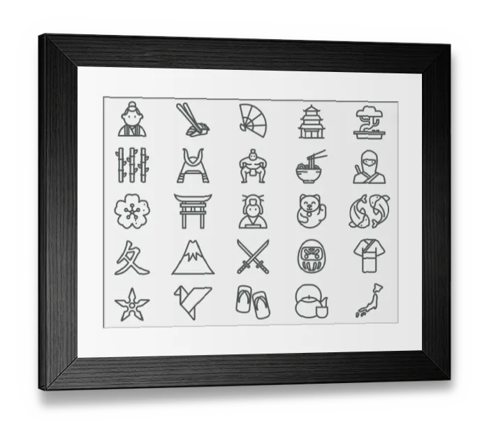 Framed Print : Ancient Japan Line Icons