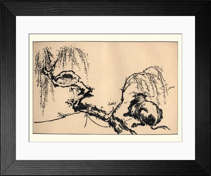 Framed Print : Japanese art, Child and Cow Framed Print : Japanese art, Child and Cow