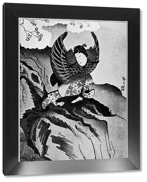 Antique Japanese Illustration: Buddhist angel by Hirosada