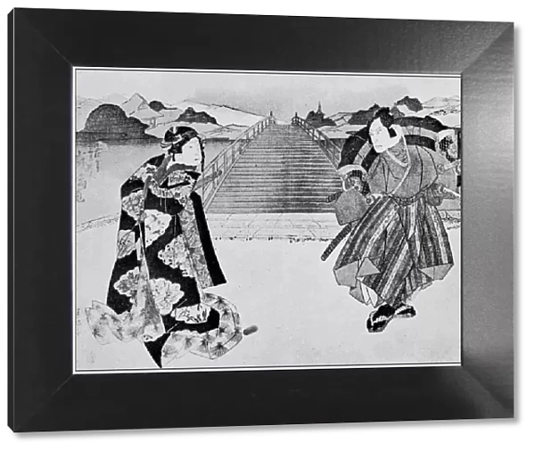 Antique Japanese Illustration: Theatrical performance by Hokuyei