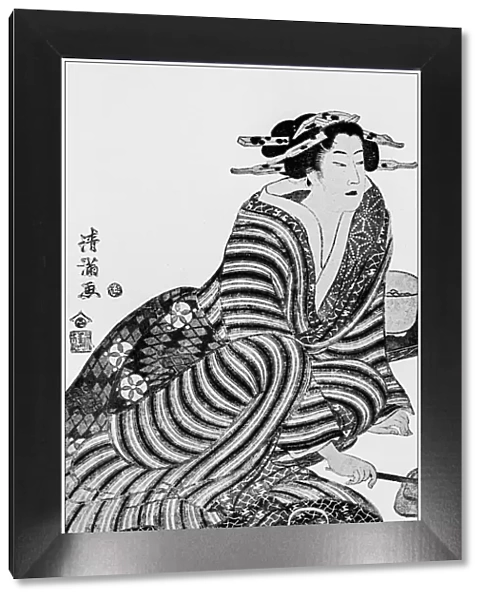 Antique Japanese Illustration: Woman by Torii Kiyomitsu