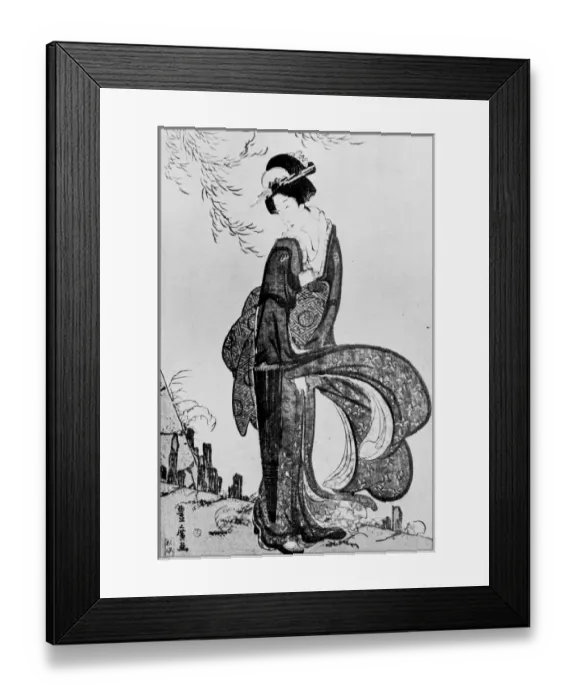Framed Print : Antique Japanese Illustration: Windy day by Toyohiro Framed Print : Antique Japanese Illustration: Windy day by Toyohiro