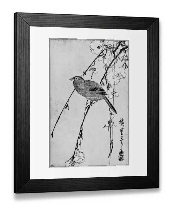 Framed Print : Antique Japanese Illustration: Bird and flowers by Hiroshige I