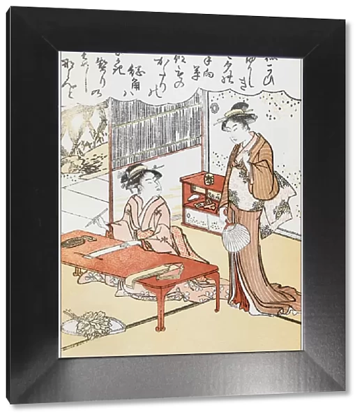 Antique Japanese Illustration: Two women by Torii Kiyonaga